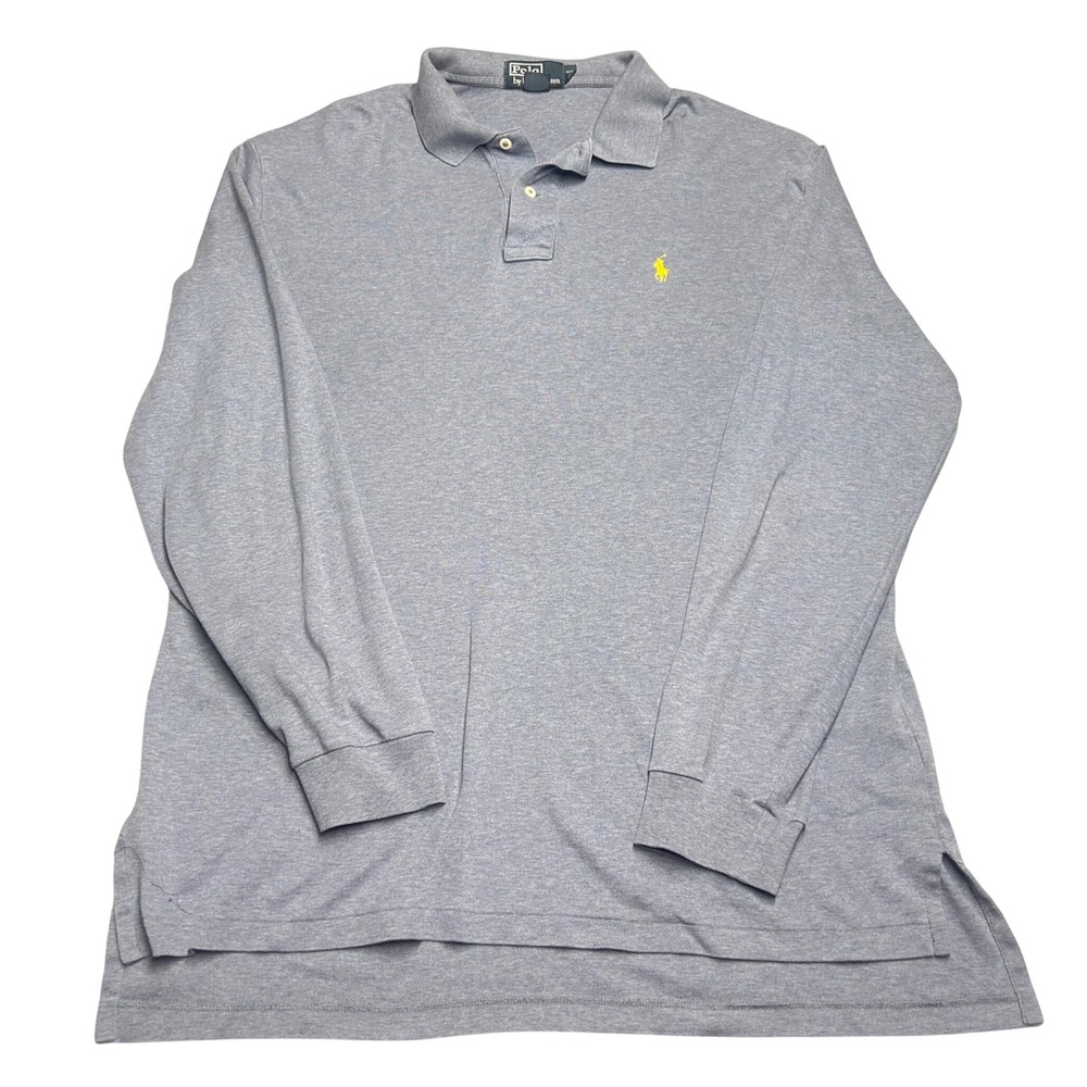 Polo Ralph Lauren Long Sleeve Polo Shirt Blue Mens XL Heathered Yellow Pony Logo